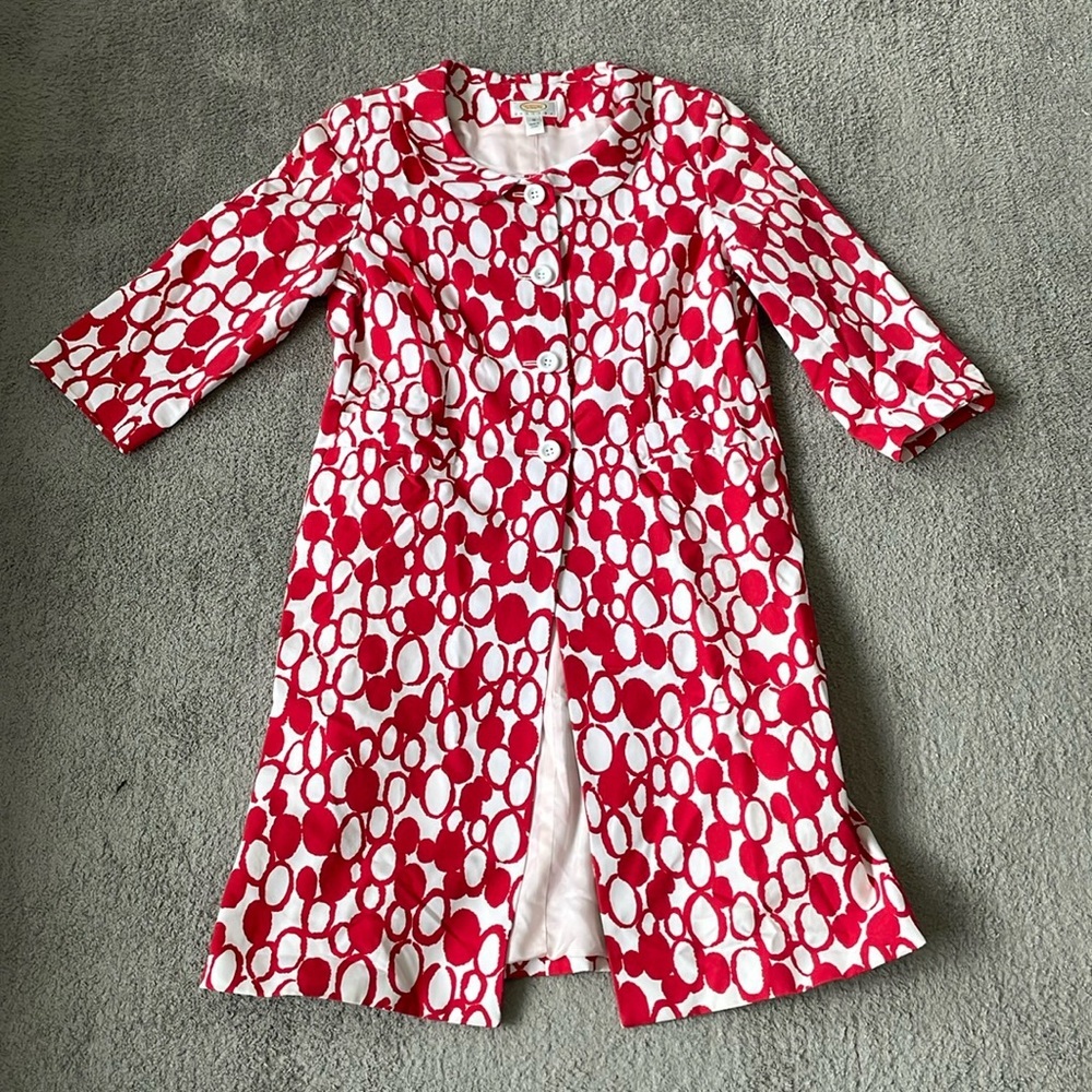 Talbots Red and White Circle-Print Trench Coat